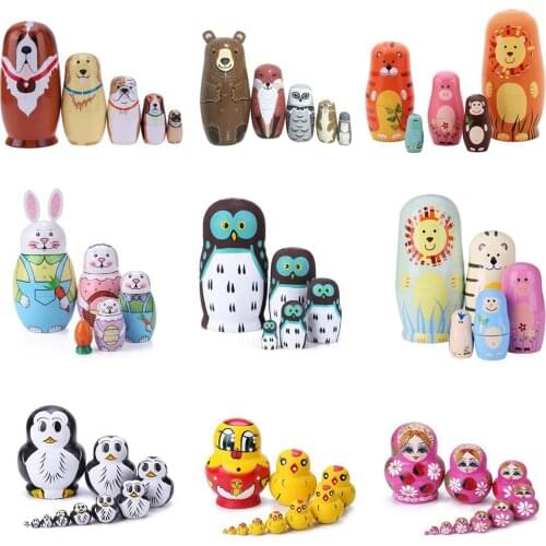 23 Styles 5/10pcs/set Cute Wood Russian Nesting Babushka Matryoshka Doll Hand Paint Toys Craft Toys Home Decoration Kids Gifts