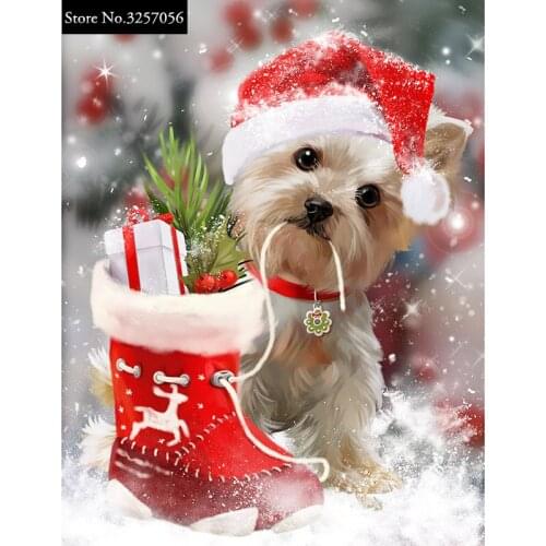 5D Picture Rhinestones Diamond Embroidery DIY Diamond Painting Christmas Dog Mosaic Pattern Embroidery Kit Needlework Decoration