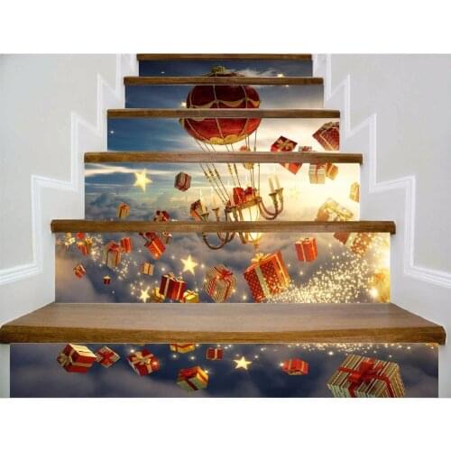 6pcs/set 18cm x 100cm Christmas Gift Hot Air Balloon Stairs Sticker Wallpaper LTT058