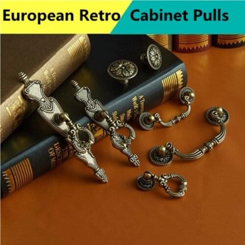 64 96mm european retro bronze cabinet drawer pull knob antique brrass kitchen cabinet win cabinet door handle drop rings knobs