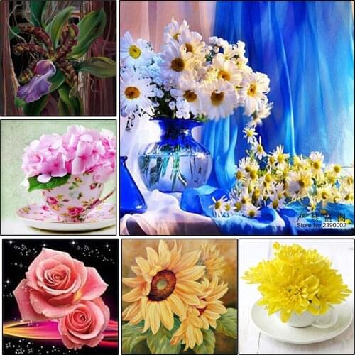 Diamond Embroidery Cup Flower 5D Diamond Cross Stitch Posters Full Diamond Sets Decorative Diy Diamond Painting Sunflower