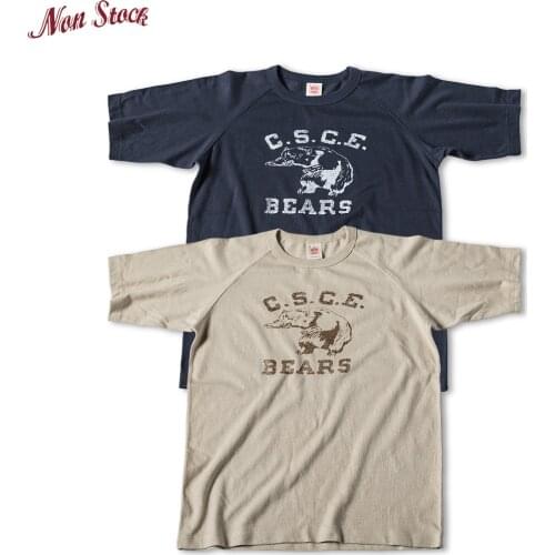 Non Stock Vintage Style C.S.C.E. Bears Print Raglan Short Sleeve T-Shirt Mens Summer Athletic Sportswear Tee