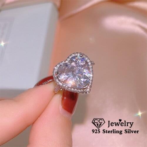 CC Opening Rings Adjustable Heart Design 925 Sterling Silver Fine Jewlry Ring Set Party Accessories Wedding Engagement CC3231