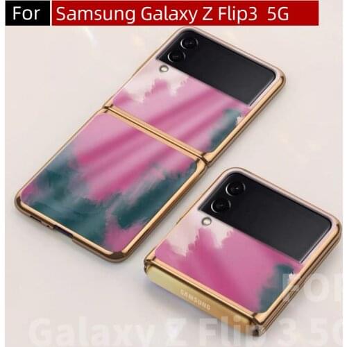 For Samsung Galaxy Z Flip3 Case, Glass Back Plate Electroplated Border High-End Luxury Phone Case for Galaxy Z Flip 3 5G