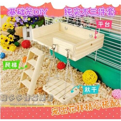 Hamster Djungarian Hamster Wooden Swing Climbing Ladder Wooden House Ladder Platform Cage Three-Piece Meal DIY Toy Supplies