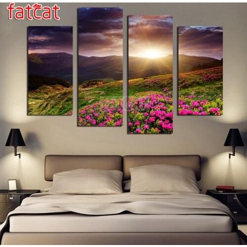 FATCAT Sunset spring landscape 4 Piece Diy Diamond Painting Full Square Round Drill Diamond Embroidery sale home decor AE2740