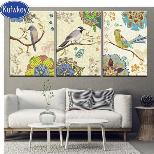 "Retro bird flower"Diamond Painting 3pcs Full drill Square Mosaic picture diamond embroidery puzzle 5d ,hanukkah gift,New 2019