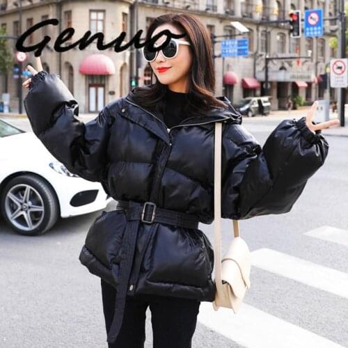 Genuo New 2019 Winter Slim Hooded Duck Down Jacket Coats Sashes Women Fashion Short Design Thickening Warm Bread Snow Outwear