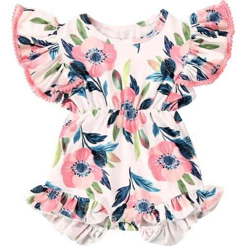 Citgeett Summer Fashion Newborn Baby Girls Floral Print Fly Sleeve Ruffle Bodysuit Jumpsuit Outfits