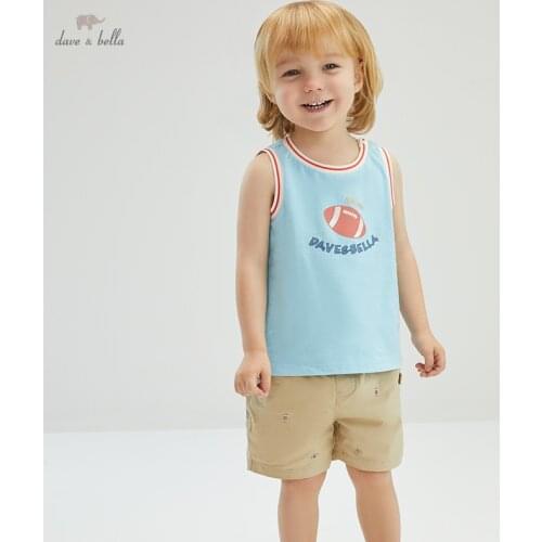 DBW17194 dave bella summer baby boys causal cartoon striped sleeveless T-shirt children tops kids boy fashion tees