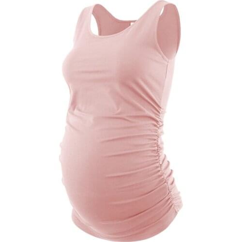 Womens Maternity Tank Tops Pregnancy Clothes Tee Scoop Neck Sleeveless Solid Side Ruched Pregnant Camis Vest Plus Size Pink