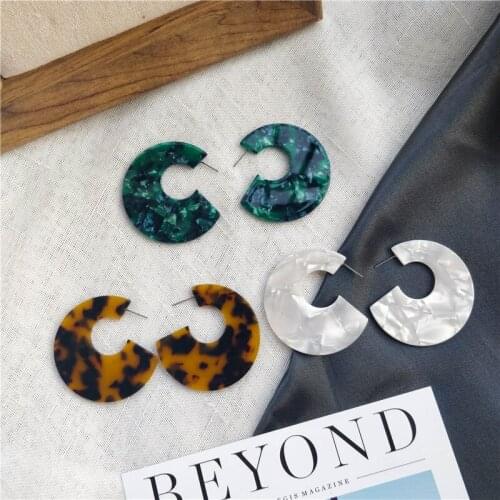 Fashion Big Round Leopard Acrylic Stud Earrings for Women Simple Geometric Exaggerated Green Acetate Female Earrings Girl Gift