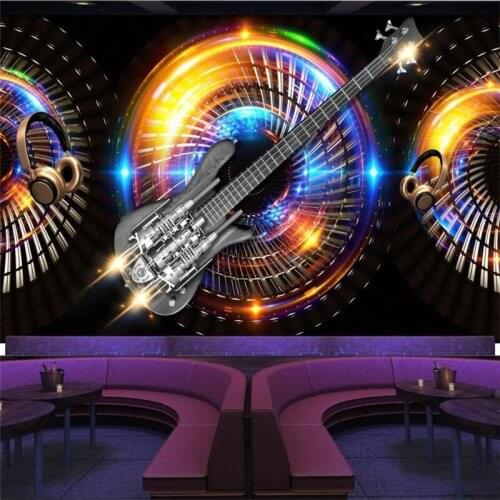 Custom Fashion Personality Cool Guitar Murals 3D Metal Bass Rock Bar KTV Industrial Decor Background Self Adhesive Wallpapers