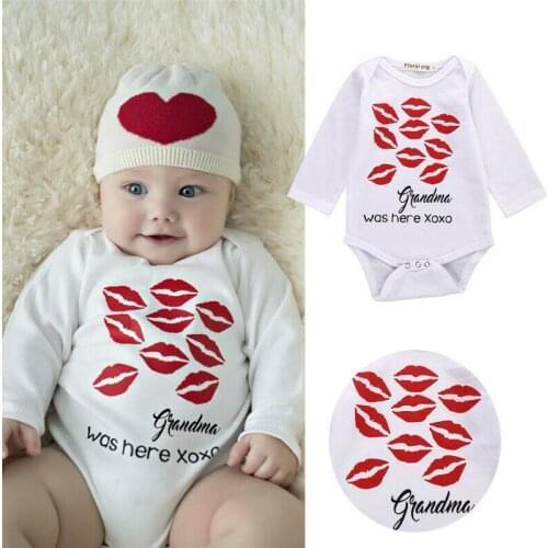 0-18M Newborn Infant Baby Boys Girls Bodysuits Letter Kiss Lip Printed Long Sleeve Jumpsuits