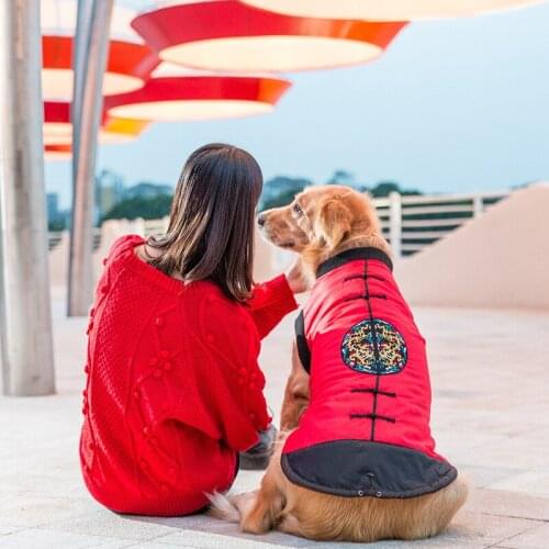 Dog Clothes Big Dog Tang Suit Medium and Large Golden Retriever Samoyed Labrador Autumn and Winter Thick Pet Clothing