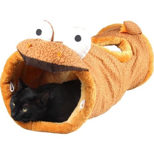 Single I Shape Cartoon Short Plush Foldable Black Cat Dinosaur Giraffe Small Dog Puppy Cat Toy Tubes Tunnels Pet Cage House Bed