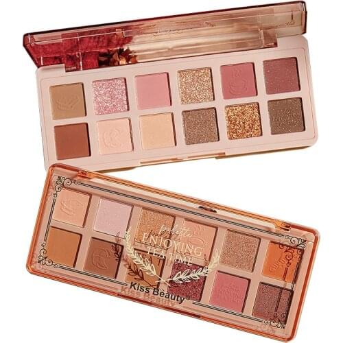 Kiss beauty 12 color eyeshadow palette nude pink brown sombra de ojos matte shimmer glitter paleta de sombras eye shadow makeup
