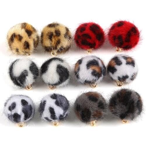 10pcs Leopard Pattern Round Hair Ball With Hole Pendant Charm For Pom Poms DIY Craft Earring Pendant Jewelry Making