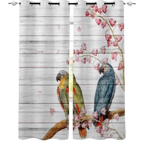 Parrot Flowers Wooden Board Window Interior Curtain Valance Door Room Drape for Kitchen Living Room Bedroom Decoration Curtains