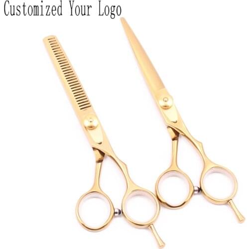 Professional Barber Scissors 6" JP Satinless Gold Hair Cutting Scissors Thinning Shears Hair Scissors Customize Brand C1020