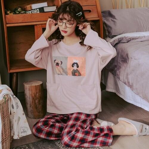 Pink Casual Home Wear Loungewear Laides Long Pijama Pyjamas Cotton Homewear M-3XL Large Size Pajamas Sets Womens Sleepwear