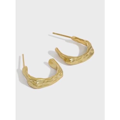 SHANICE 100% 925 Sterling Silver Stud Earrings for Women Design geometric irregular concave-convex surface C-shape earrings