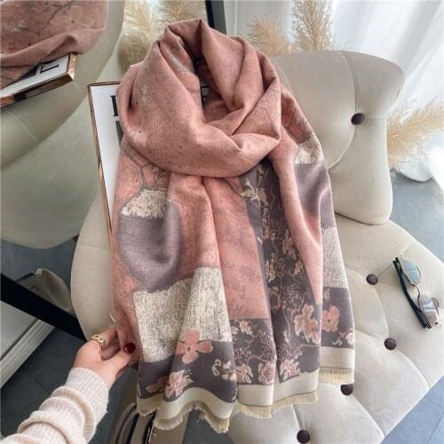 Luxury brand double-sided plum blossom scarf women Winter warm cashmere shawl scarf printing soft thin blanket holiday gifts