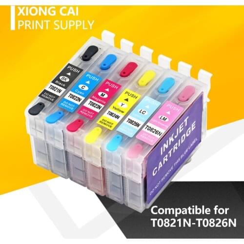 T0821 ink cartridge For Epson Stylus R270 R390 RX590 T50 TX700W TX800W TX720 TX700 TX800 RX610 printers Refillable with Chips