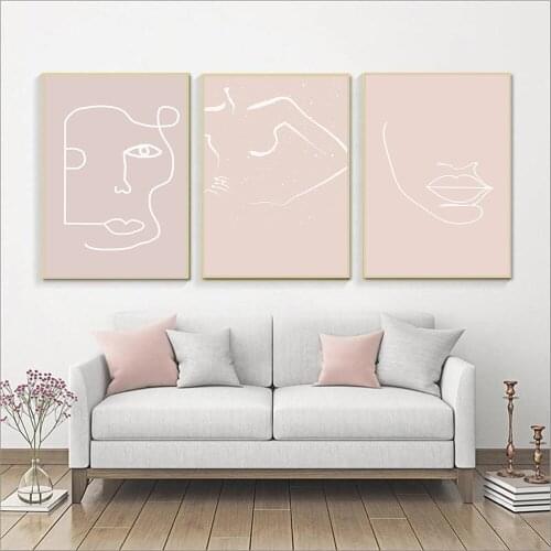 Scandinavian Poster Pink Women Line Wall Art Print Lady Posters and Prints for Living Room Wall Painting Home Decor Pictures