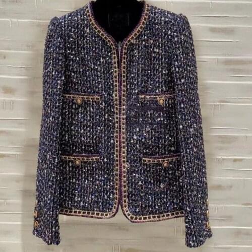 Autumn winter new French style tweed woven short jacket women single-breasted slim small fragrance top outwear