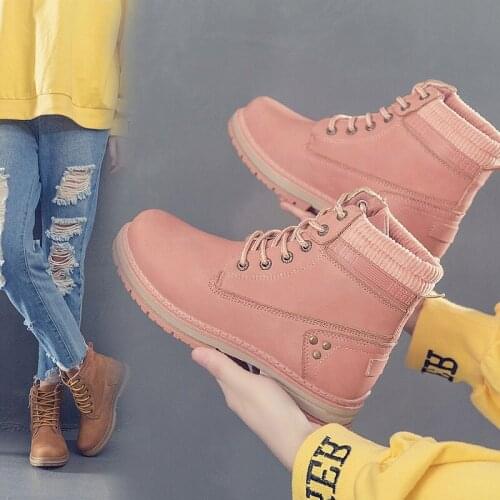 Womens Snowboots Female Gothic Chunky Punk Ankle Boots Round Toe Lace-up Combat Boots Ladies Shoes Platform Motorcycle Boots