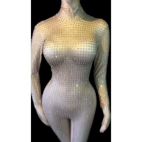 2 Style Sparkly Silver Rhinestones Jumpsuit Womens Birthday Celebrate Party Luxury Outfits Nightclub Women Singer Dance Romper