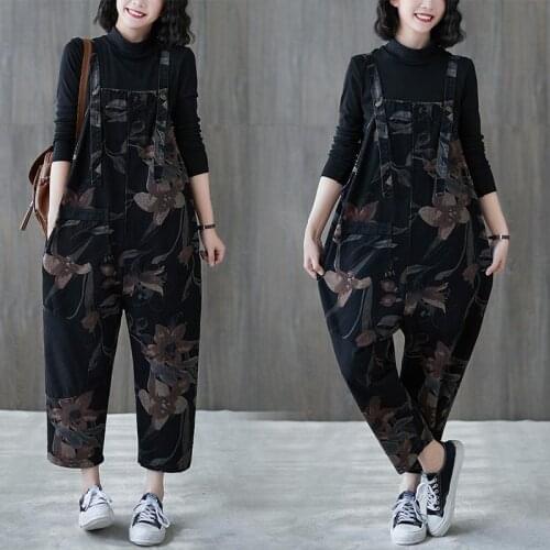 Retro Denim Bib Women 2021 Slim Korean Pants Jeans Loose Harem Overalls Student Jumpsuit Nine-point Trousers Bloomers