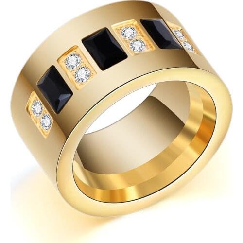 Gold Color Stainless Steel White Black CZ Zircon Wedding Ring for Women AAA Quality