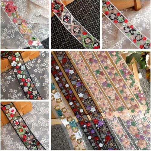 1meter Beaded sequined mesh embroidery lace accessories handmade DIY decorative lace clothes jewelry sewing accessories