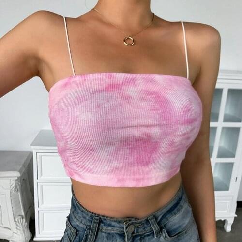2020 Fashion Tie-dye Camisole Tops Women Sleeveless Summer Skinny Elastic Thin Belt Tank Tops Sexy Ladies Casual Crop Top Shirts