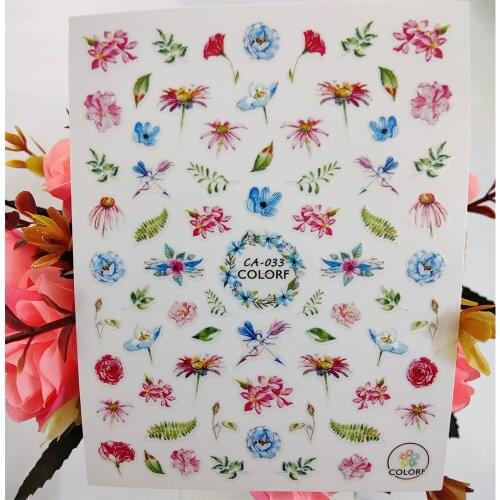3D Nail Sticker Colorful Flowers Nail Art Decoraciones Watercolor Decals Foil Manicure Designer Accessories Nails Supplies