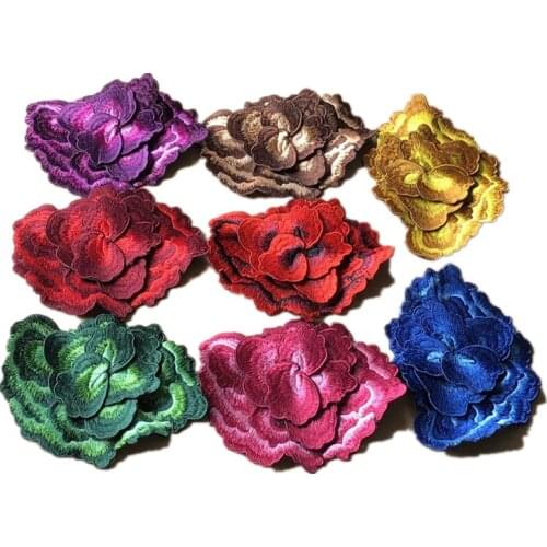 3D Embroidered Patches Sew-on Peony Flowers Appliques Decorative Accessories DIY Handwork Quilting for Patchwork Dress