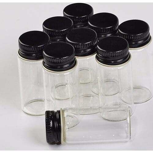 50 pcs 22x50mm Small Glass Bottles With Black Screw Cap DIY Clear Transparent 10 ml Empty Glass Containers Gifts Bottles