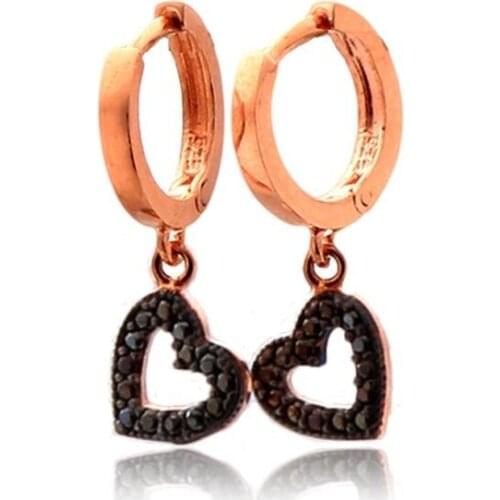 925 Sterling Earrings with Black Zircon Stone and Heart Design