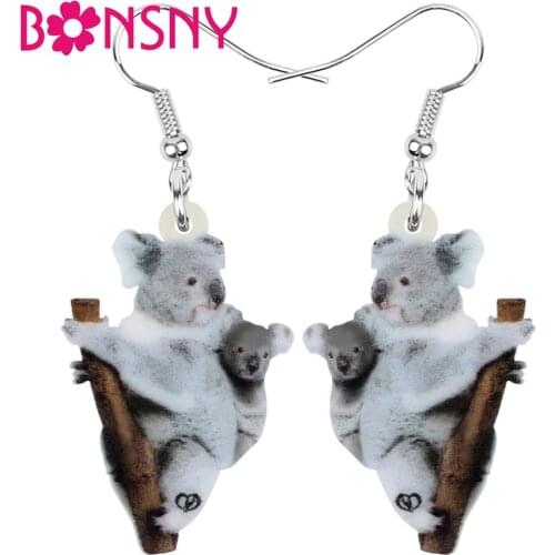 Bonsny Acrylic Australia Koala Mom Baby Earrings Animal Drop Dangle Jewelry For Women Girls Teens Children Gift Accessories Bulk