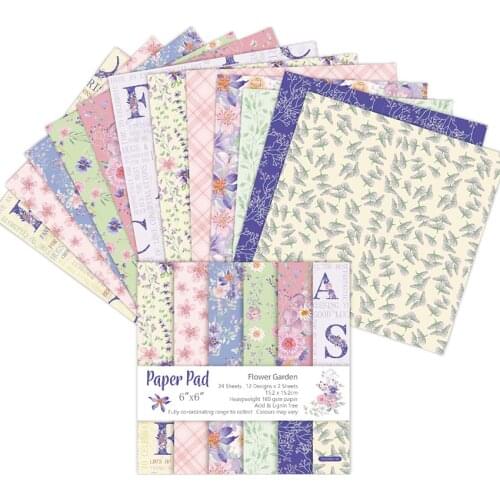 24 sheets 6"X6" Flower Garden patterned paper Pad Scrapbooking paper pack handmade paper craft Background pad Alinacraft