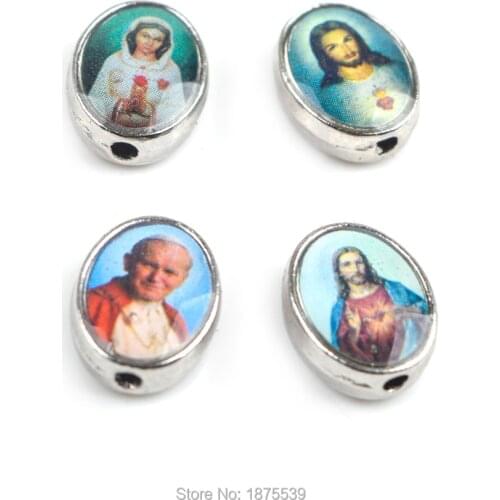 10*8 mm Oval Alloy Beads Sacred Heart Jesus John Paul II Catholic Beads
