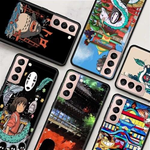 Studio Ghibli Spirited Totoro Phone Case for Samsung Galaxy S21 S20 FE Note 20 Ultra S10 Lite S9 Plus S8 S10e Black Cover Coque