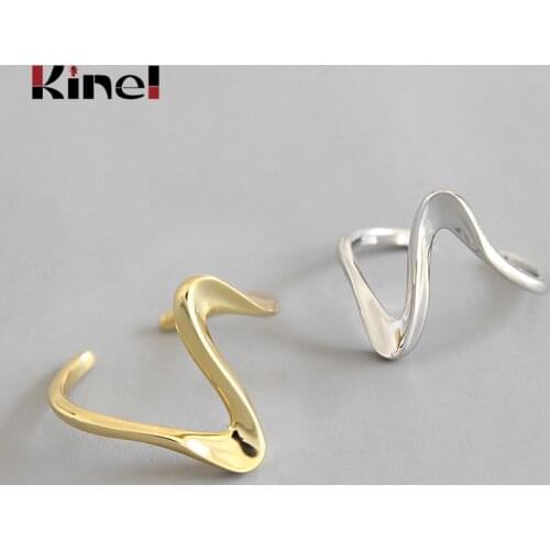 Kinel 925 Sterling Silver Open Rings Korean Twisted Wave Silver Gold Color Anel Finger Ring For Women Statement Adjustable