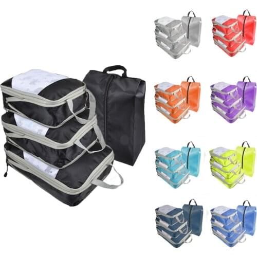 4pcs/set Compression Packing Cubes Travel Storage Bag Luggage Suitcase Organizer Set Foldable Waterproof Nylon Material