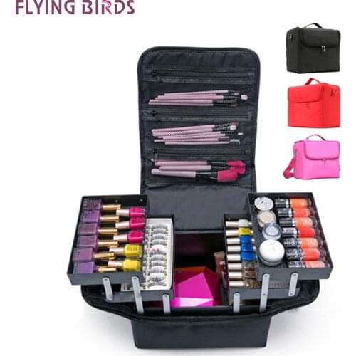 FLYING BIRDS! Makeup Organizer Crossbody Makeup Bags Tote Toiletry Cosmetic Bag Multilayer storage box portable pretty suitcase