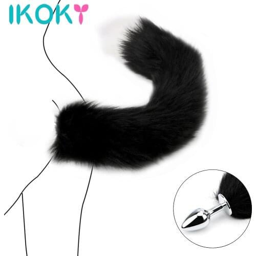 Cute Soft Cat ears Headbands with 45cm Fox Tail Bow Metal Butt Anal Plug Erotic Cosplay Accessories Adult Sex Toys for Couples