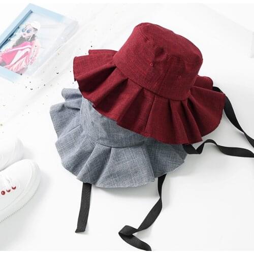 Mingjiebihuo Women cotton material color long cloth hat travel sun visor wooden ear fisherman hat wild potted hat bucket hats