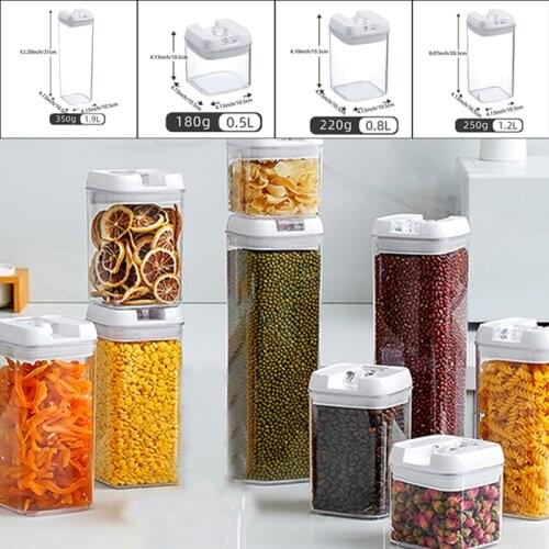 Airtight Cereals Storage Containers Set with Lid-Plastic Transparent Sealed Kitchen Vacuum Box Bulk Food Refrigerator Organizer